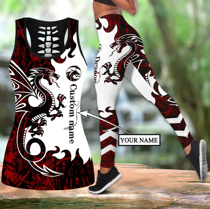 Dragon red tattoo legging + hollow tank combo custom name