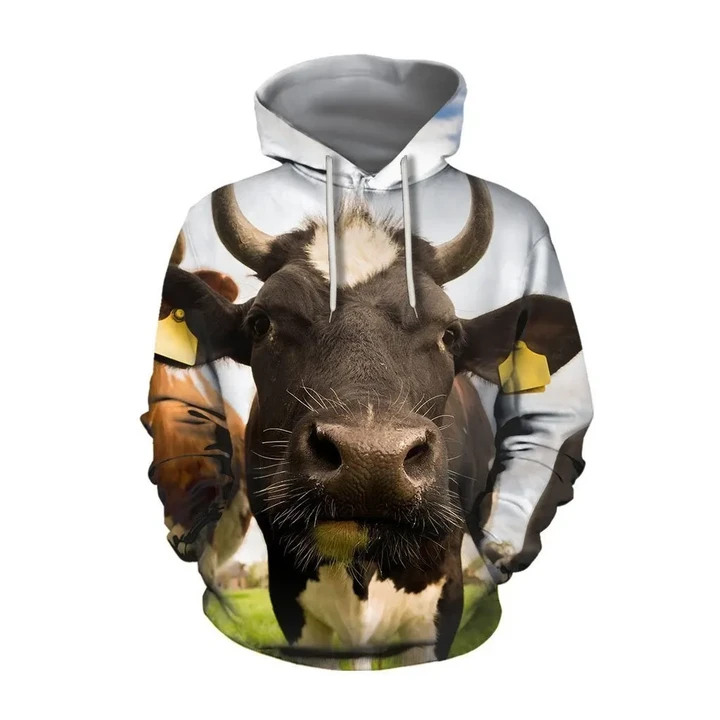 3D All Over Printed Cow And Flower Hoodie