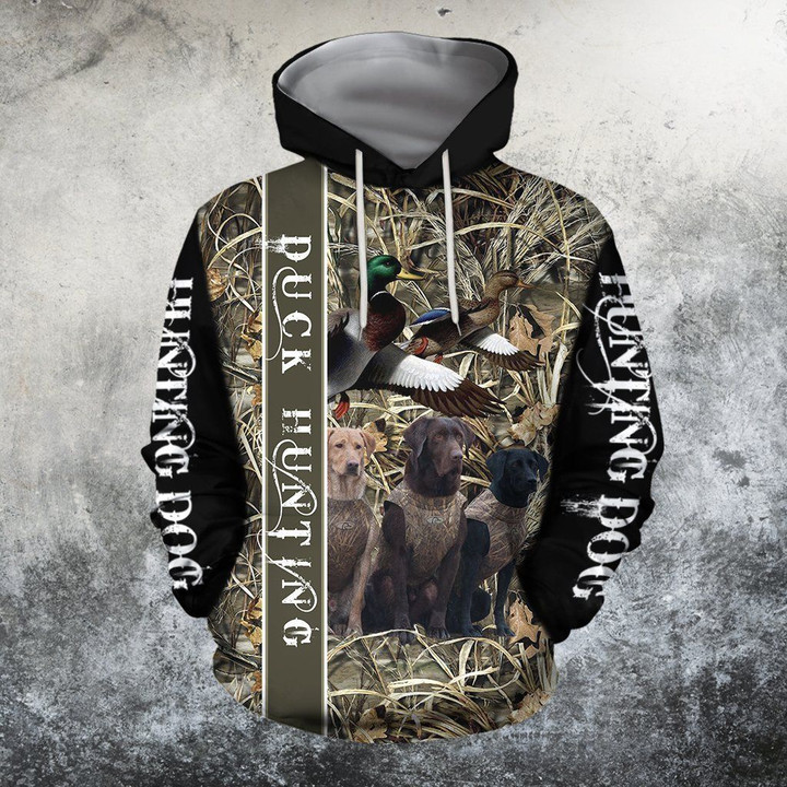 3D All Over Printed Duck Hunting Three Dog Hoodie
