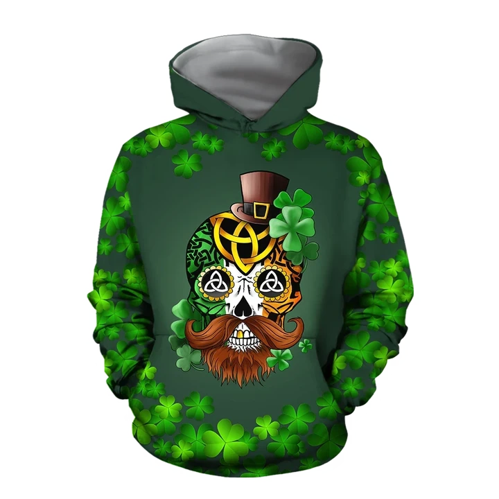 3D All Over Printed Irish Skull St Patrick Day Unisex Shirts XT