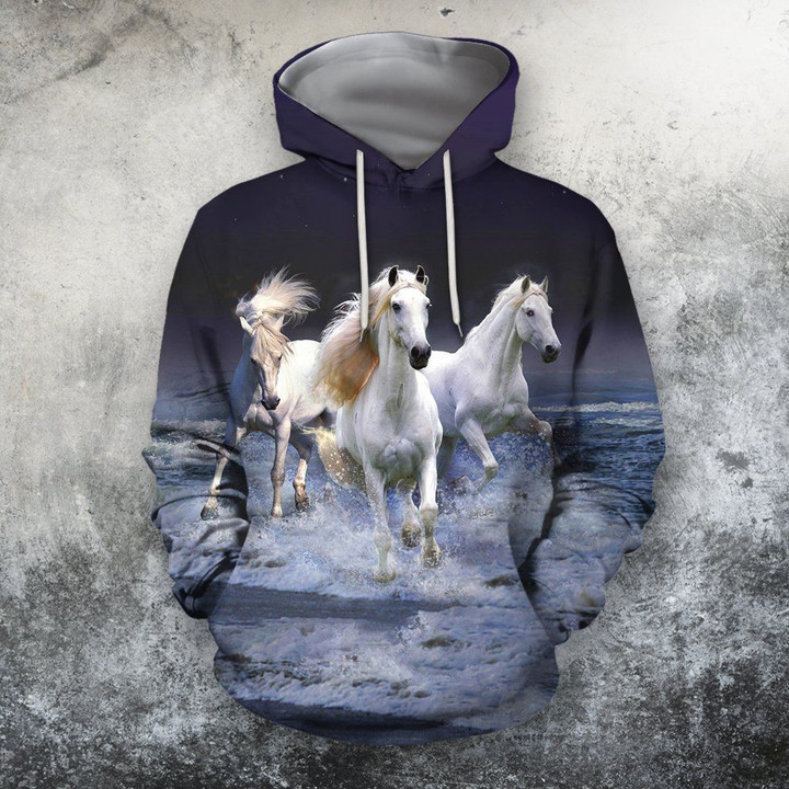3D All Over Printing  White Horse Shirt
