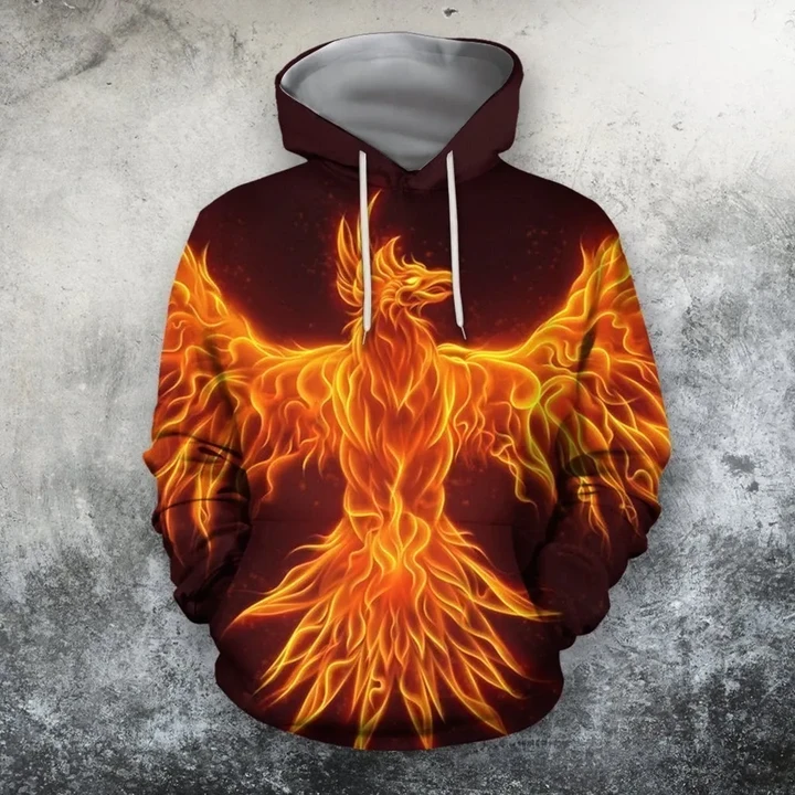 3D All Over Printing Fire Phoenix Flying Hoodie