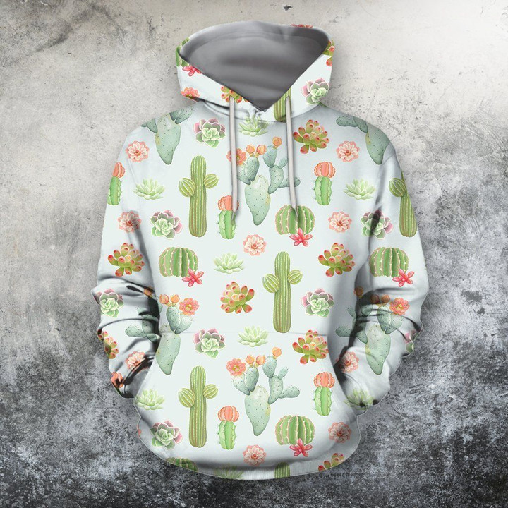 3D All Over Printing Flower And Cactus Hoodie