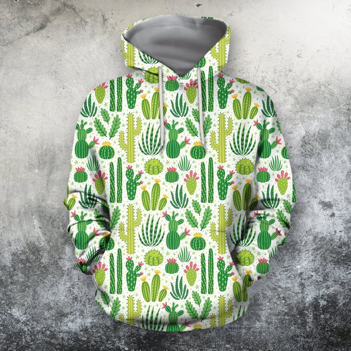 3D All Over Printing Green Cacti And Flower Hoodie