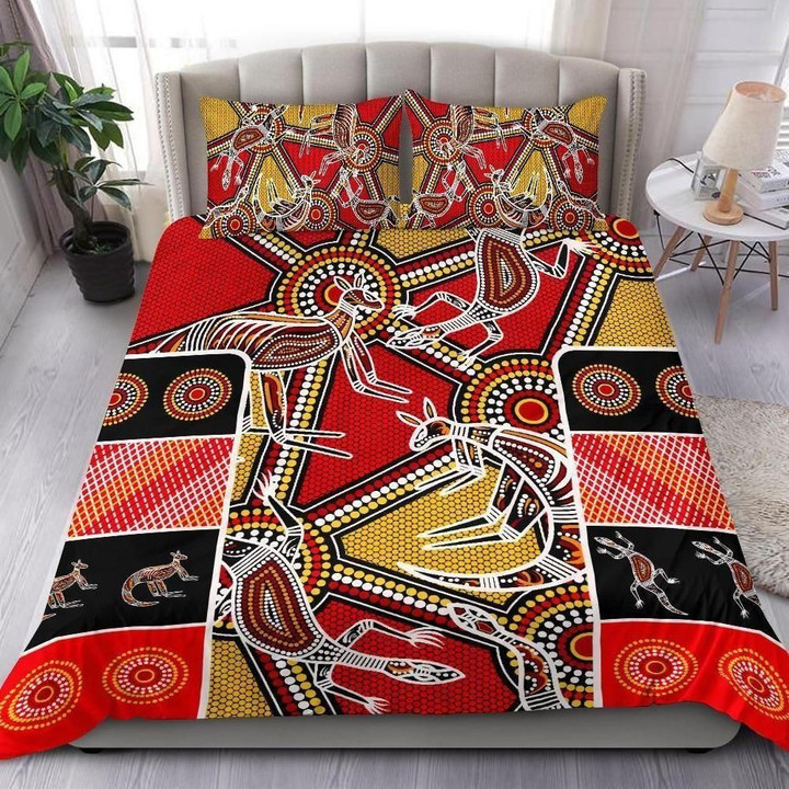 Aboriginal Bedding Set, Kangaroo Dot Painting Patterns-HP