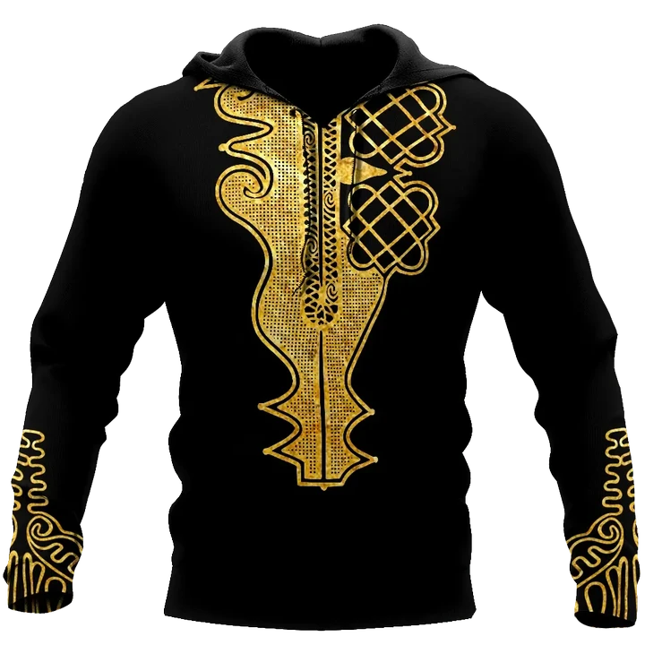 African Golden Dashiki Pattern 3D Over Printed Unisex Deluxe Hoodie ML