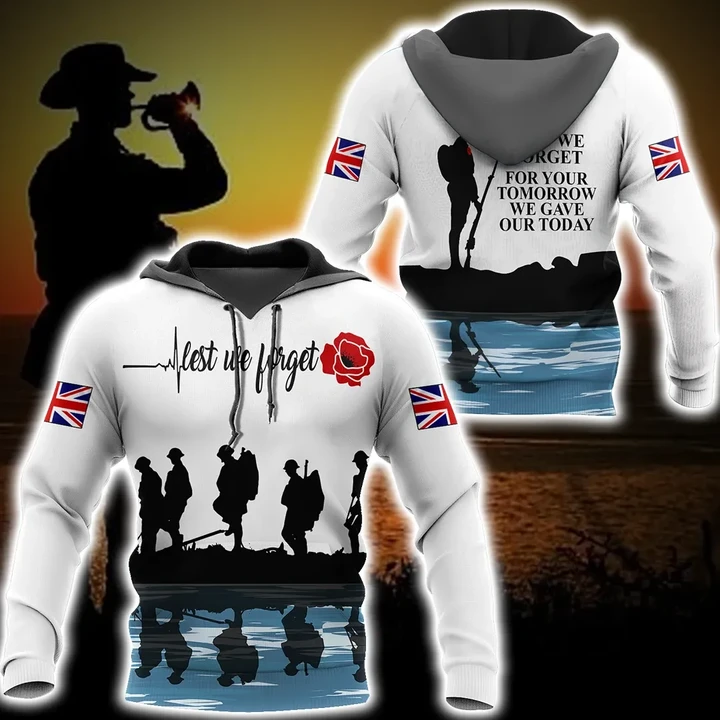 Lest we forget Honor the fallen UK Veteran 3D print shirts