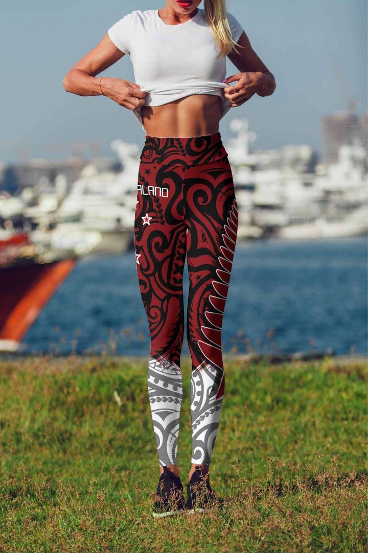 New Zealand Maori Fern Red Edition High Waist Leggings HC0809 - Amaze Style™-Apparel