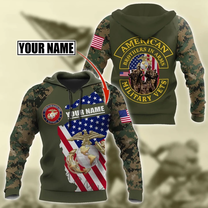 Custom name US Marine Corps Veteran Brothers in arms 3D print shirts Proud Military