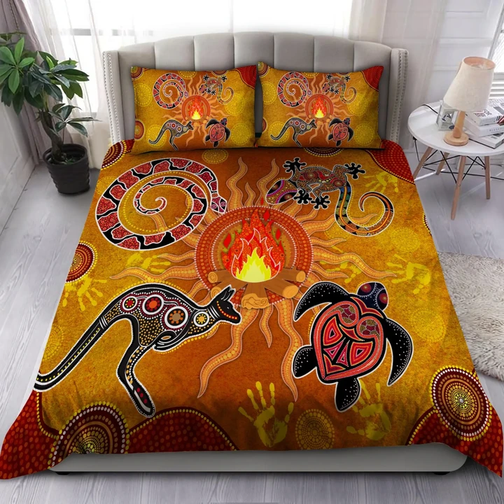 Aboriginal Dancing around the campfire Stories Orange Bedding set
