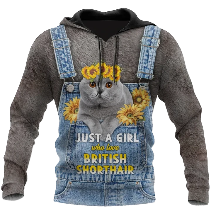 Love Cat Just a girl British Shorthair face hair 3D all over shirts for women