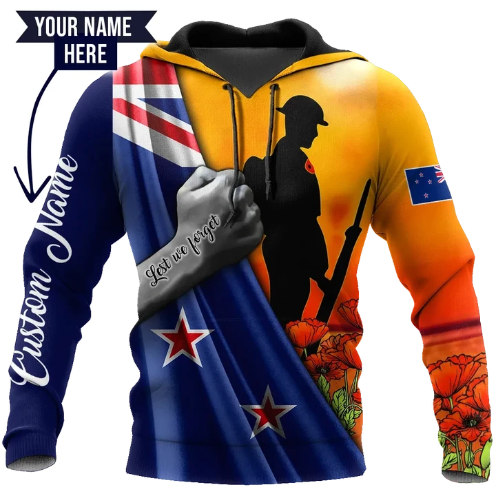 Lest we forget Custom name New Zealand Veteran 3D print shirt