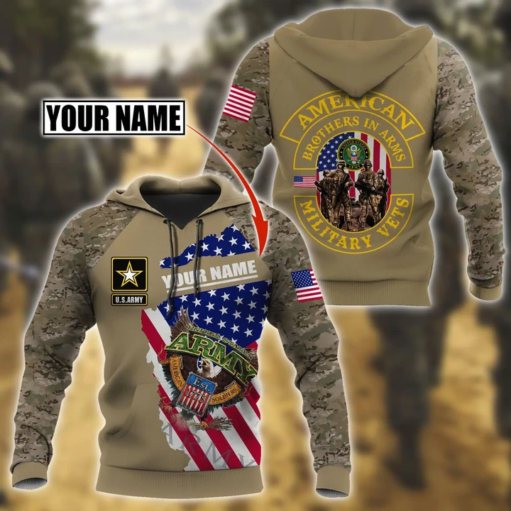 Custom name US Army Veteran Brothers in arms 3D print shirts Proud Military