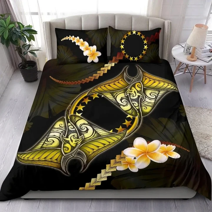Cook Islands Bedding Set Plumeria - Polynesian Manta Ray Yellow Bedding Set