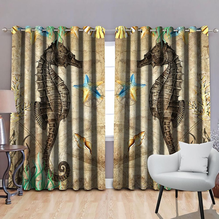 Rustic Seahorse Blackout Thermal Grommet Window Curtains HC25801 - Amaze Style™-Curtains