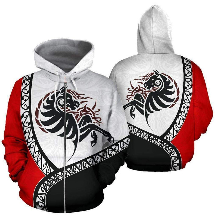 Maori Tribal Horse Zip Hoodie HC0911 - Amaze Style™-Apparel