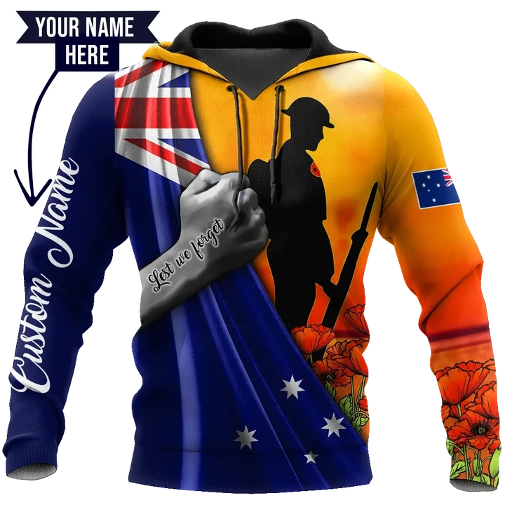Lest we forget Custom name Australia Veteran 3D print shirt