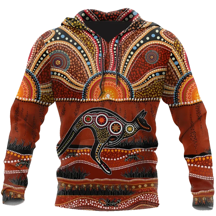 Aboriginal Australia Kangaroo running Lizard Art shirts for men and women