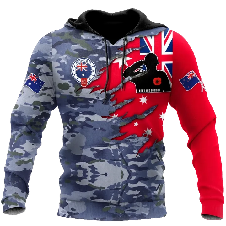 Anzac day remembrance Kiwi and Australia Navy Veteran Camo 3D print shirt