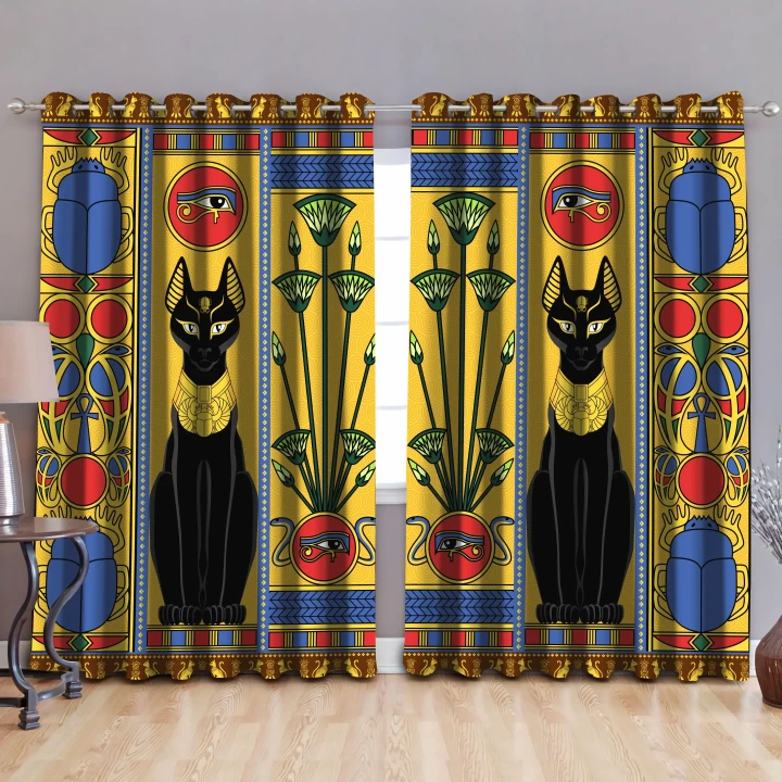 Black Cat Ancient Egyptian Blackout Thermal Grommet Window Curtains Pi25062004 - Amaze Style™-Curtains