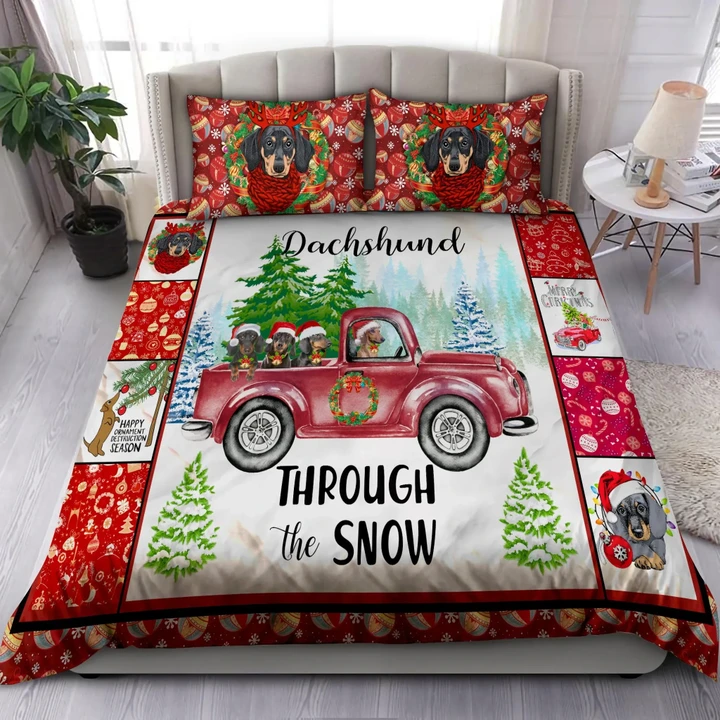 Xmas Dachshund Red Truck Bedding Set TR0909202 - Amaze Style™-Bedding Set