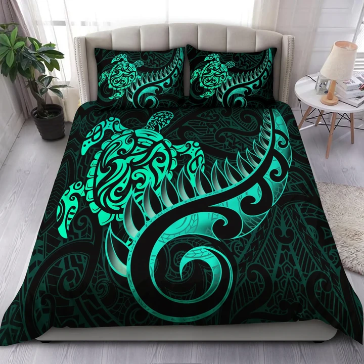 New Zealand Bedding Set - Aotearoa Maori Turtle Silver Fern Turquoise TR1407204 - Amaze Style™-Bedding