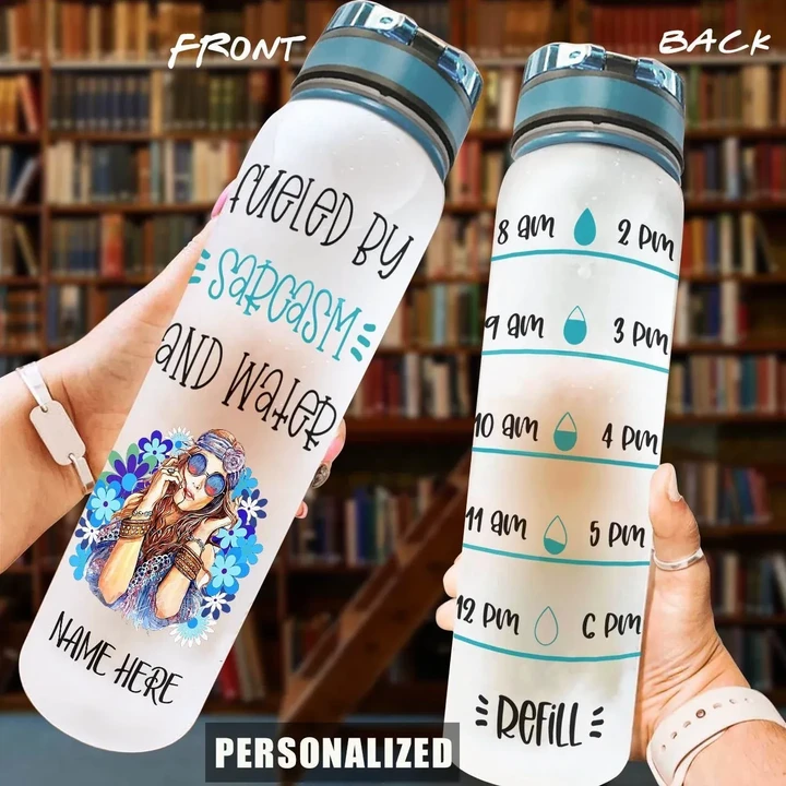 Fueled By Sarcasm And Water Personalized Water Tracker Bottle MPB5 - Amaze Style™-Bottle
