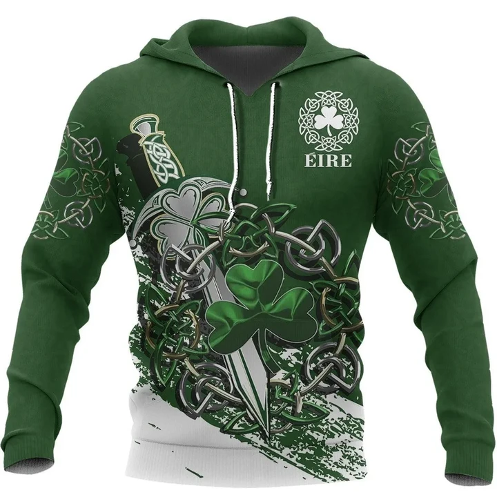 Ireland - Celtic Shamrock & Sword Pullover Hoodie NM - Amaze Style™-Apparel
