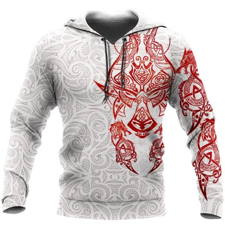 Red & White Viking Tattoo Dragon Hoodie T Shirt For Men and Women HAC150605-NM - Amaze Style™-Apparel