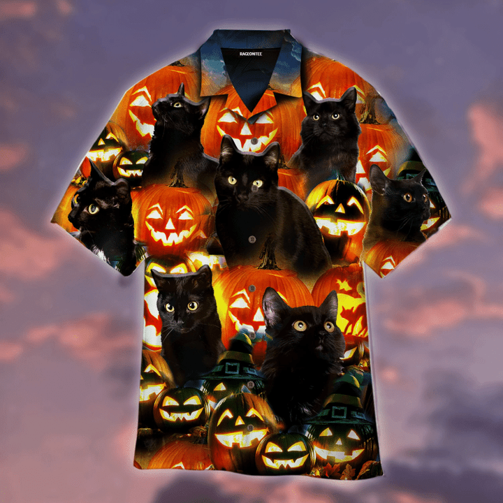 Halloween Pumkin Black Cats Hawaiian Shirt | For Men & Women | Adult | WT1156