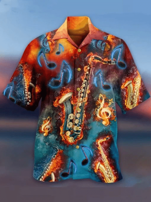 Saxophone Fire Flame Hawaiian Shirt | For Men & Women | Adult | HW3882