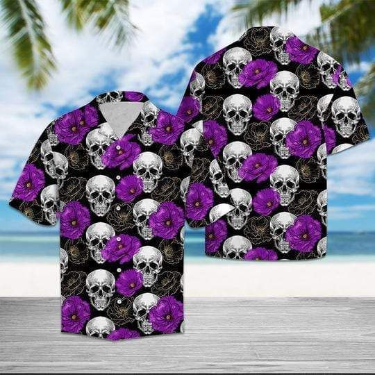 Skull With Purple Flower Hawaiian Shirt | For Men & Women | Adult | HW8104