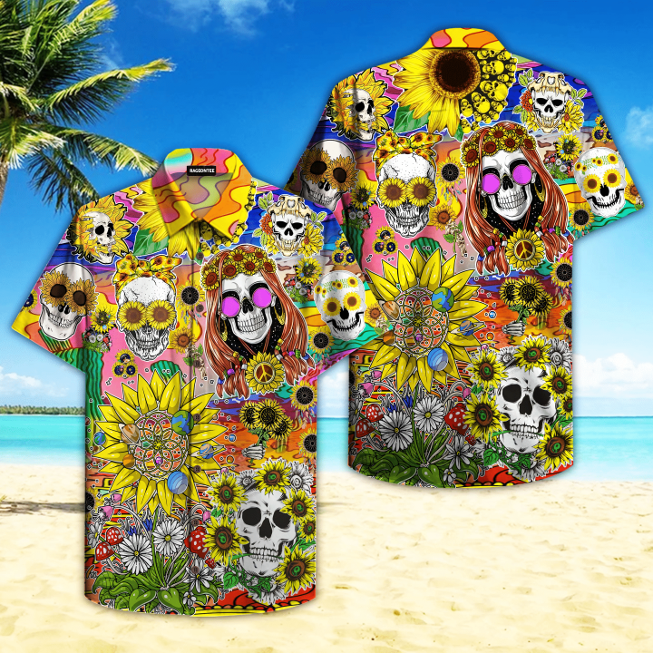 Sunflower Skull Hippie Hawaiian Shirt | For Men & Women | Adult | HW4703