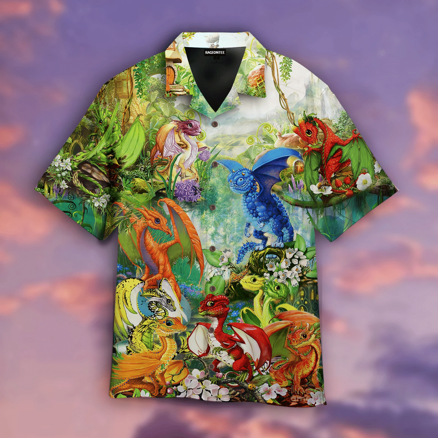 Fruit Dragons In The Mushrooms Forest Hippie Hawaiian Shirt | For Men & Women | Adult | HW4897
