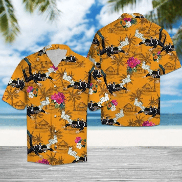 Scuba Diving Tropical Flowers Hawaiian Shirt | For Men & Women | Adult | HW6571