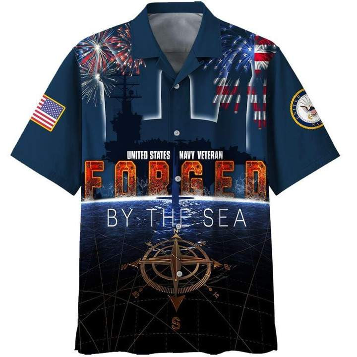 4th July US Navy Forced By The Sea Compass Firework Hawaiian Shirt | For Men & Women | Adult | HW6162