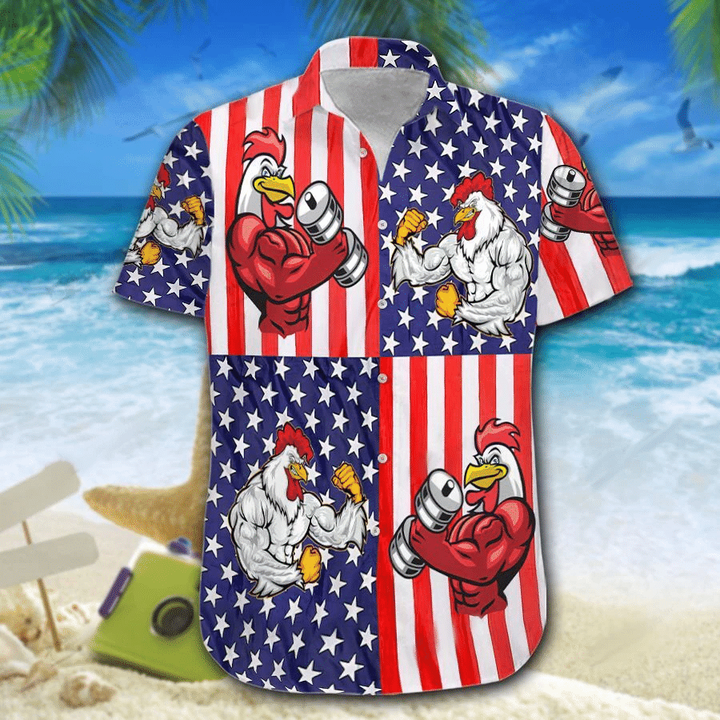 American Flag Chicken Rooster Fight Hawaiian Shirt | For Men & Women | Adult | HW7556