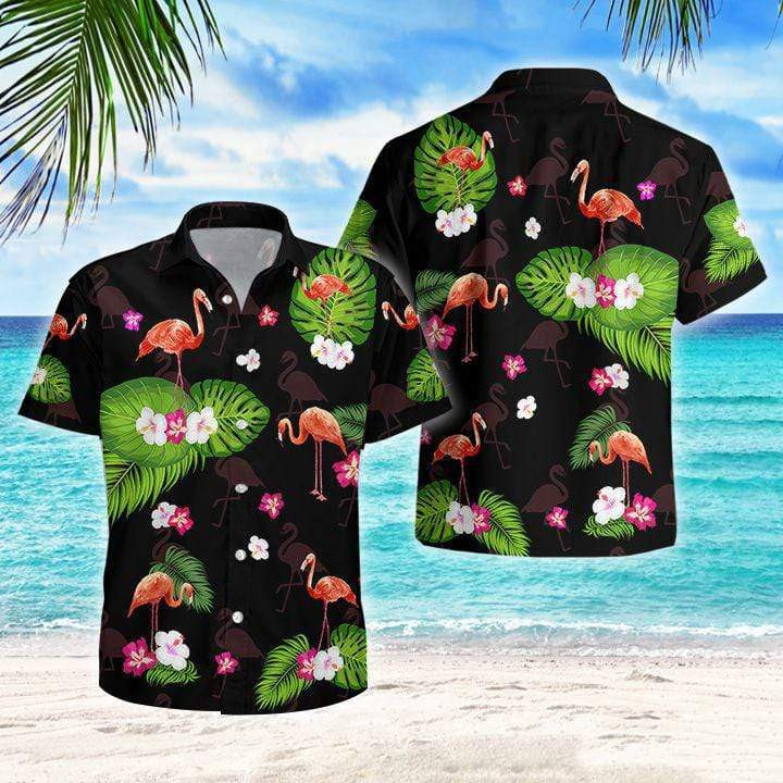 Flamingo Palm Black Tropical Hawaiian Shirt | For Men & Women | Adult | HW7395