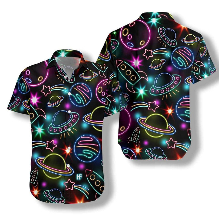 Glowing Space With Rainbow Star Hawaiian Shirt | For Men & Women | Adult | HW7507