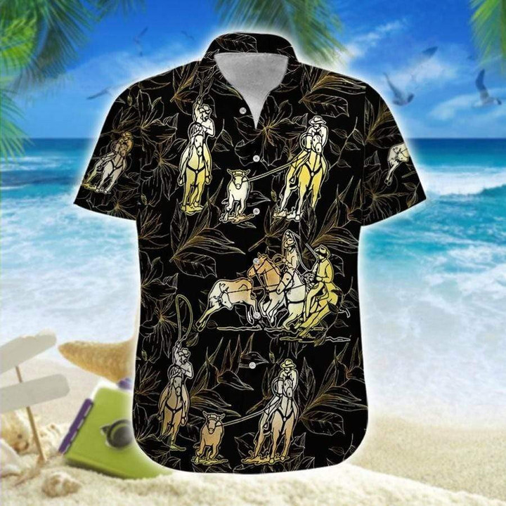 Team Roping Black Background Hawaiian Shirt | For Men & Women | Adult | HW7409