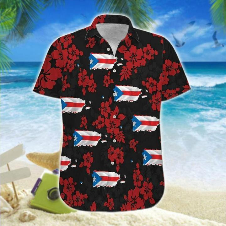 Puerto Rico Map Flowers Hawaiian Shirt | For Men & Women | Adult | HW6697