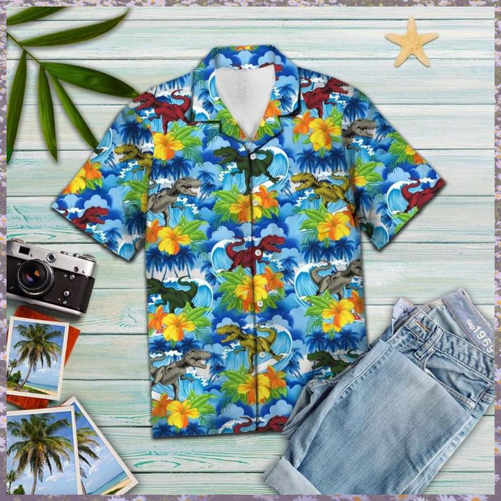 Dinosaur Blue Hawaiian Shirt | For Men & Women | Adult | HW6982