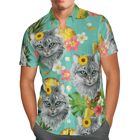 Tropical Pineapple Cat Hawaiian Shirt | For Men & Women | Adult | HW6497