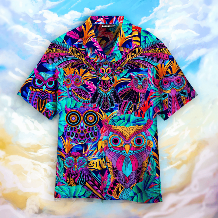 Tropical Colorful Neon Owl Hawaiian Shirt | For Men & Women | Adult | HW4843