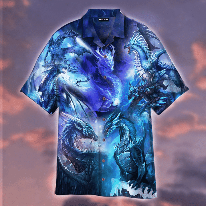 Ice Blue Dragon In The Sky Hawaiian Shirt | For Men & Women | Adult | HW4752