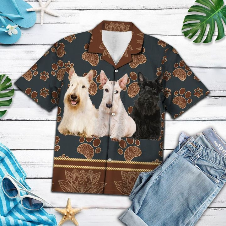 Scottish Terrier Flower Paw Hawaiian Shirt | For Men & Women | Adult | HW6540
