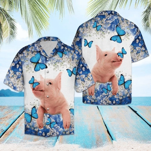 Aloha Shirt Pig Blue And White Flower Hawaiian Shirt | For Men & Women | Adult | HW6356