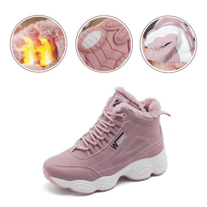 Women's Winter Sneakers with Warm Fur Lined Outdoor Snow boots Slip On Ankle Booties Lace up Breathable Shoes - Pamela