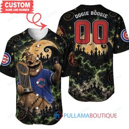 Chicago Cubs Oogie Boogie with World Series Trophy Moonlit Burlap Custom Baseball Jersey