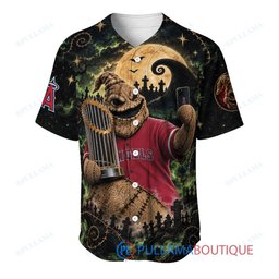 Los Angeles Angels Oogie Boogie with World Series Trophy Moonlit Burlap Custom Baseball Jersey